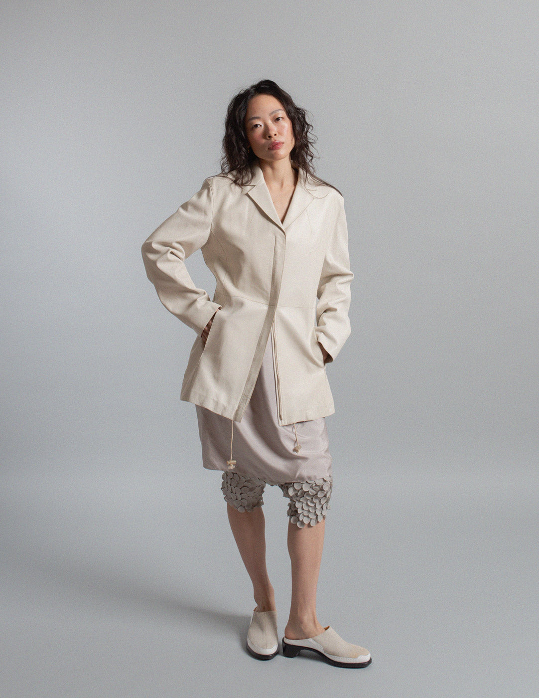 Donna Karan vintage ivory lambskin zip jacket