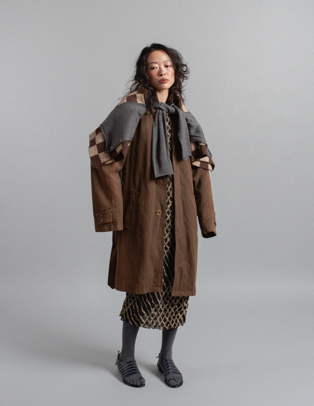 Dries Van Noten brown linen and wool belted trench