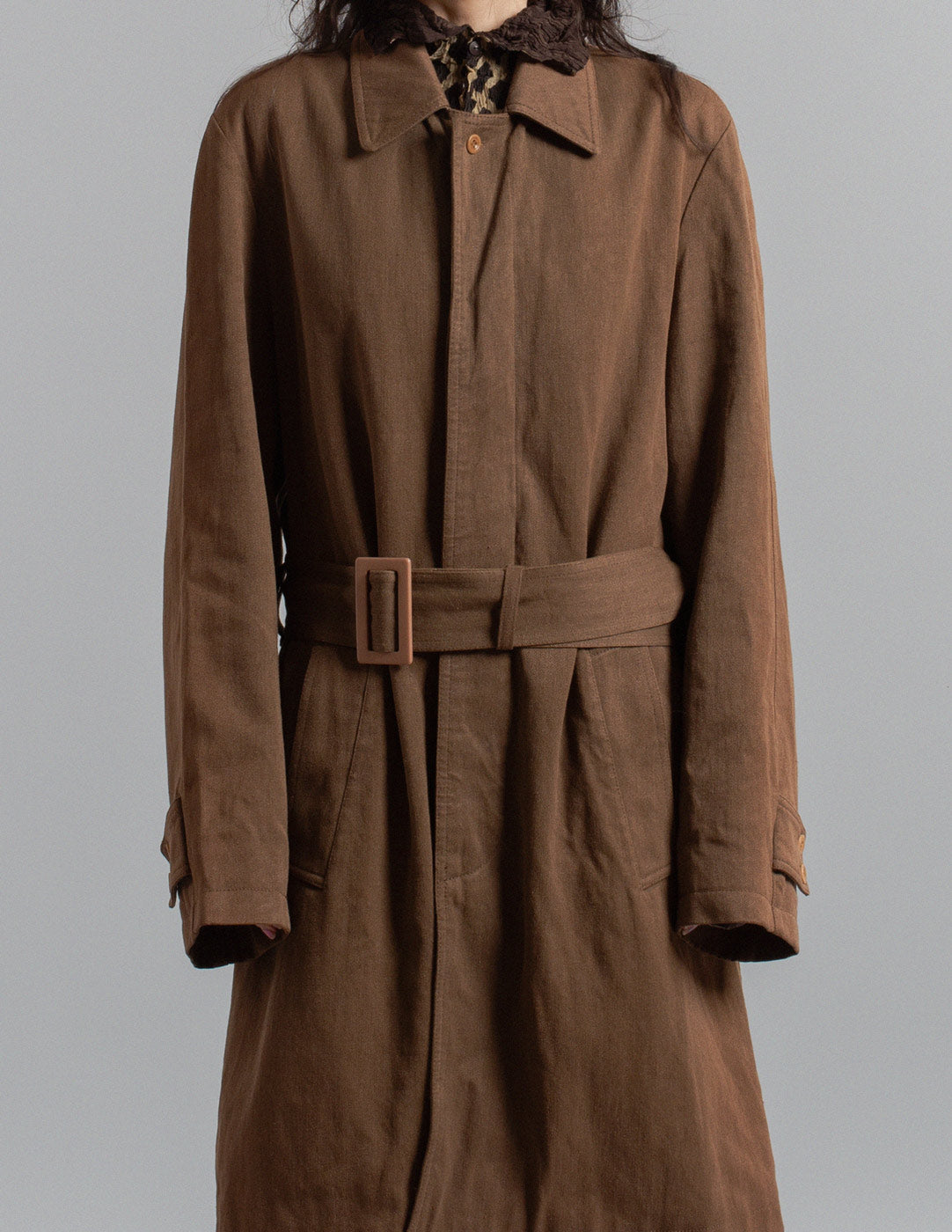 Dries Van Noten brown linen and wool belted trench
