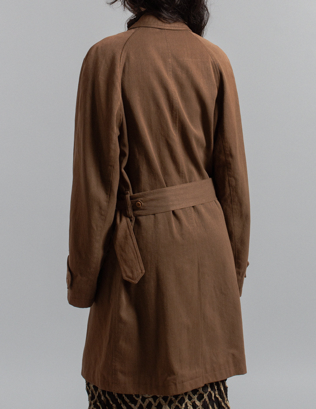 Dries Van Noten brown linen and wool belted trench back detail