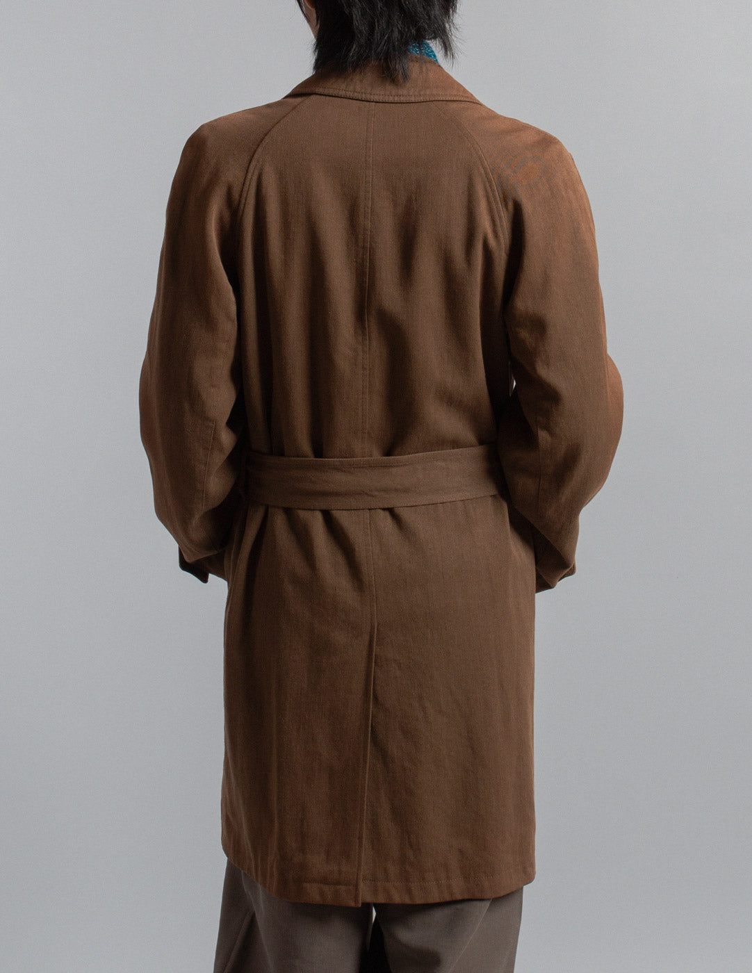 Dries Van Noten brown linen and wool belted trench back detail