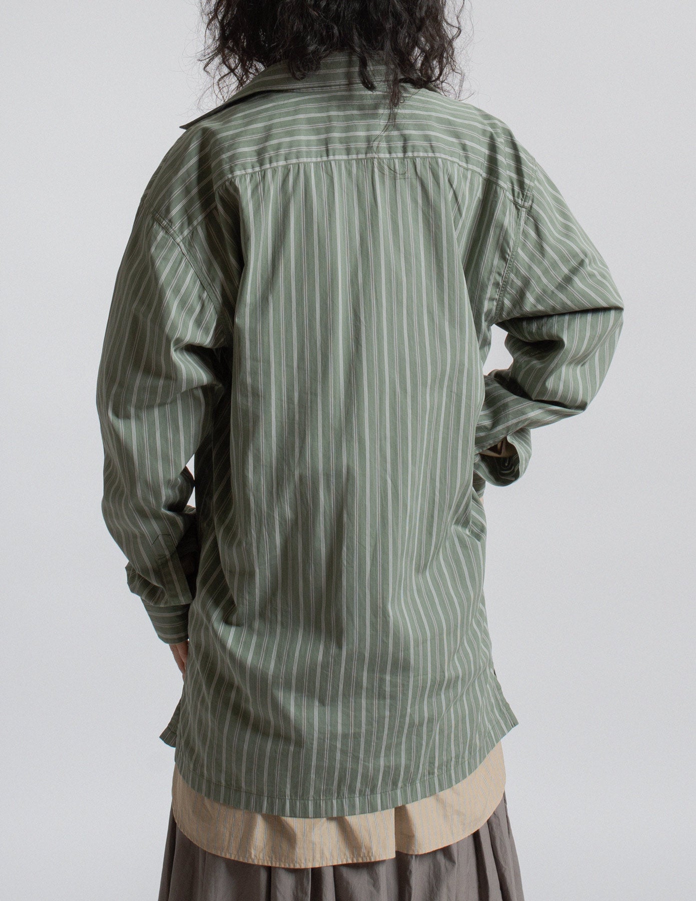Dries Van Noten sage green striped button-up shirt back detail