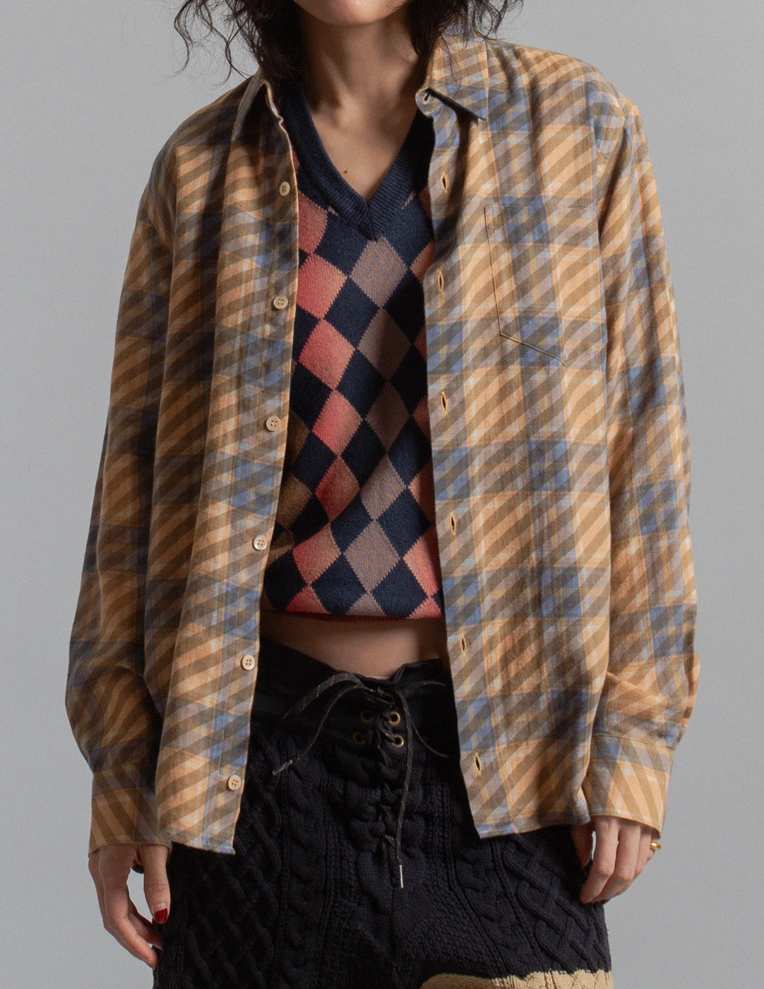 Dries Van Noten plaid cotton-linen blend shirt open detail