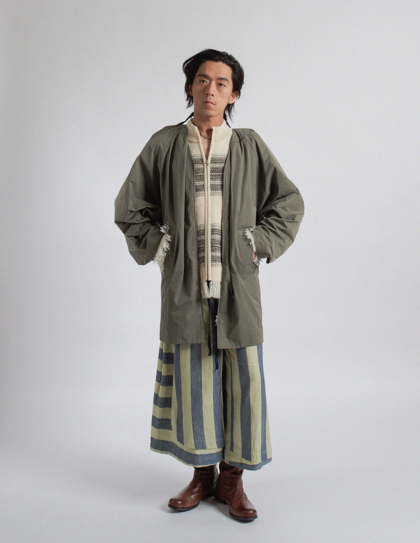 Dries Van Noten olive-toned sculptural cocoon jacket