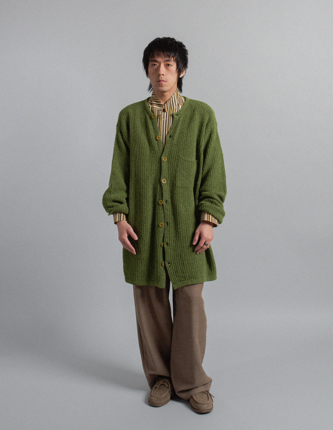 Giorgio Armani vintage moss green bouclé knit vest and cardigan set