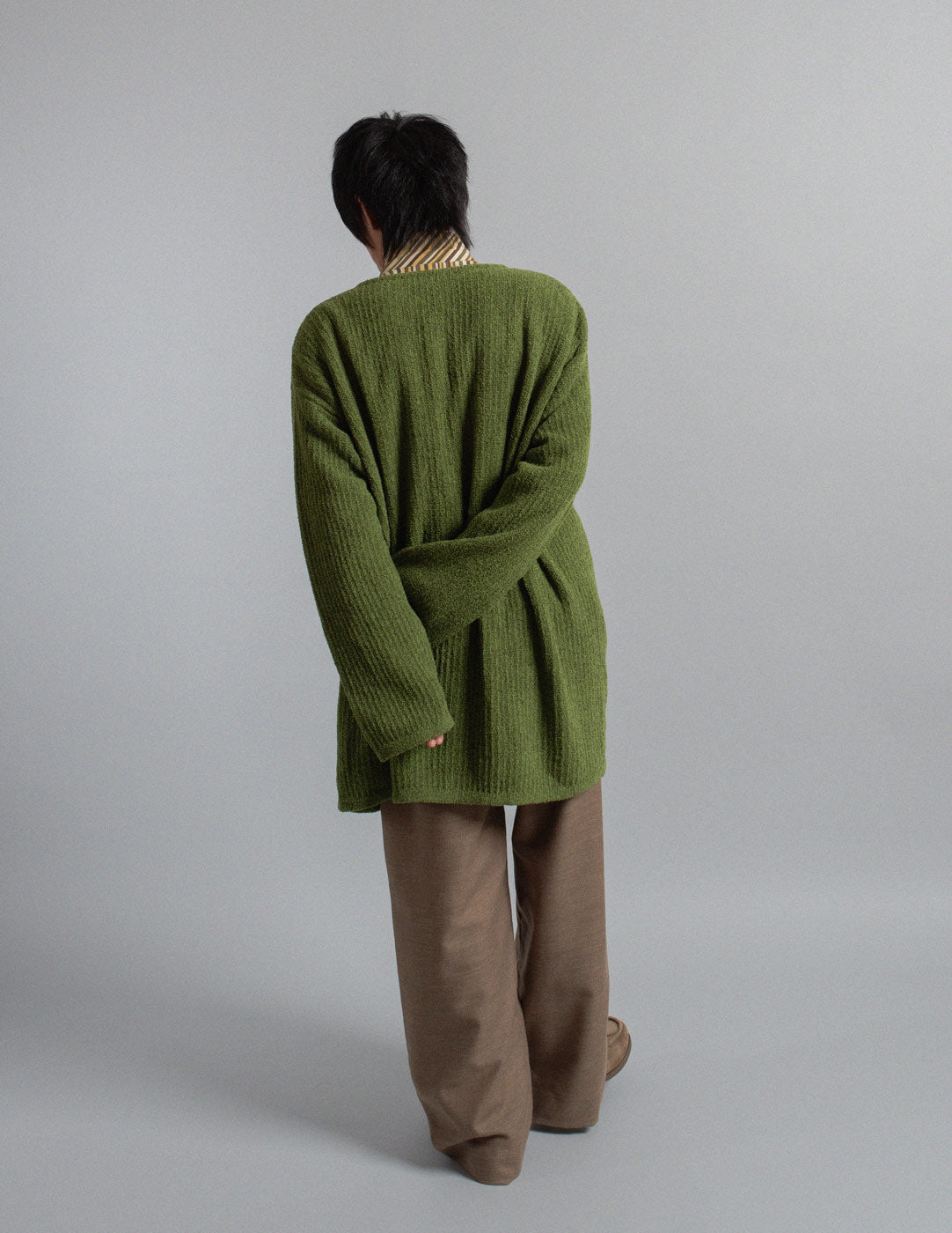 Giorgio Armani vintage moss green bouclé knit vest and cardigan set back view