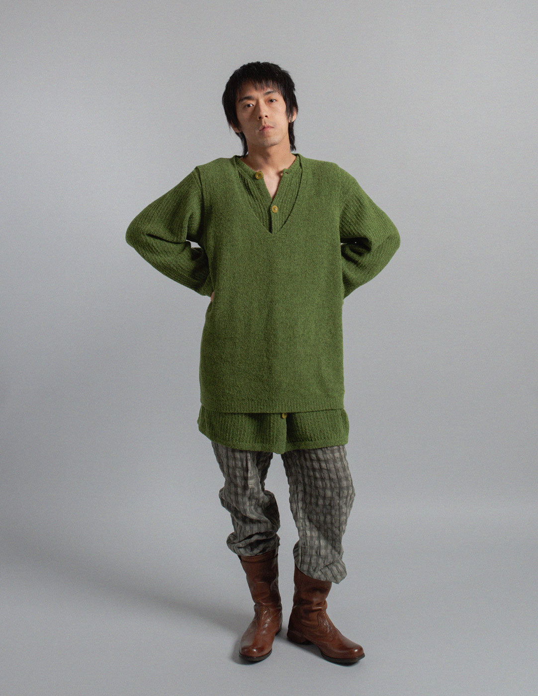 Giorgio Armani vintage moss green bouclé knit vest and cardigan set