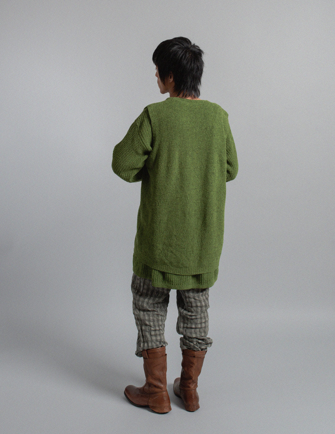 Giorgio Armani vintage moss green bouclé knit vest and cardigan set back view