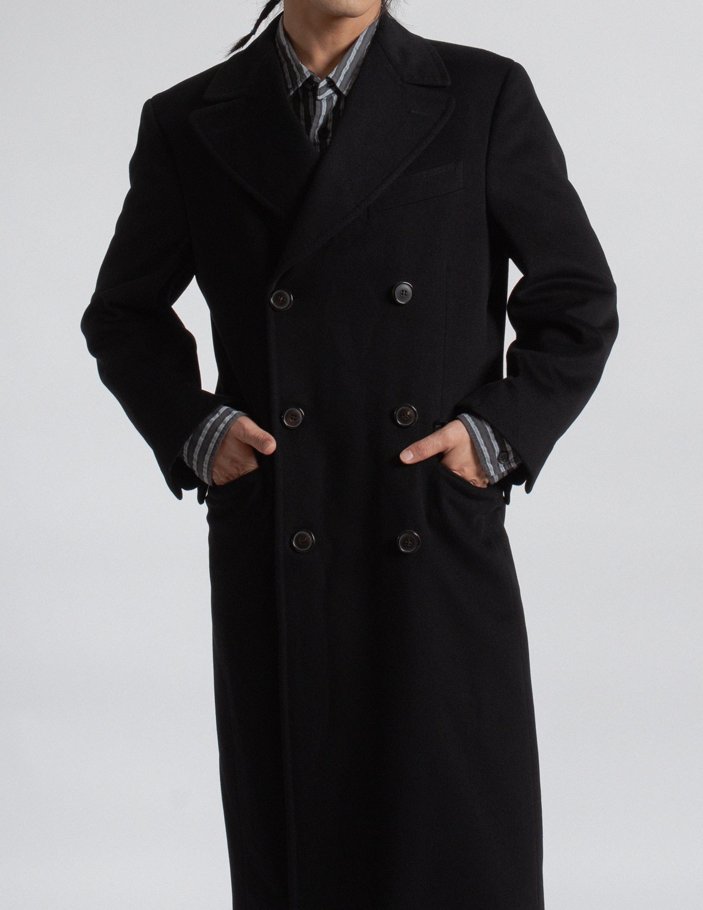 Gianfranco Ferré vintage black double-breasted wool cashmere coat detail