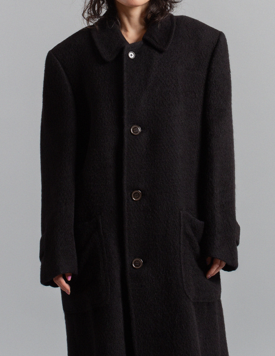 Gianfranco Ferré vintage black brushed wool coat detail