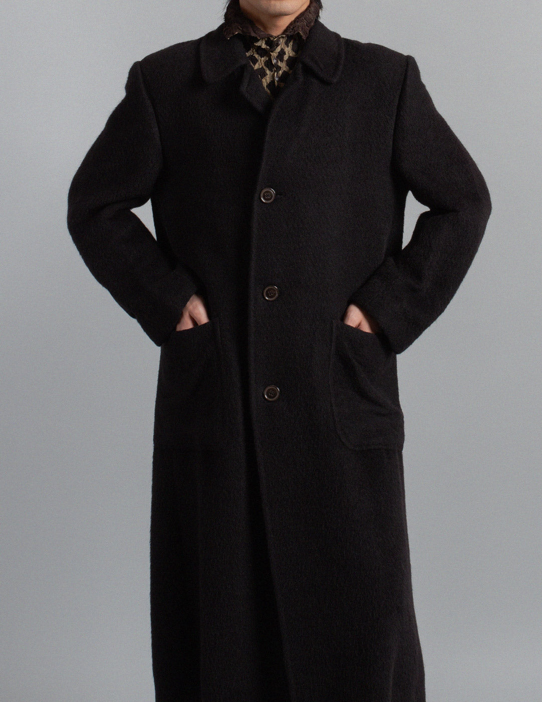 Gianfranco Ferré vintage black brushed wool coat front detail