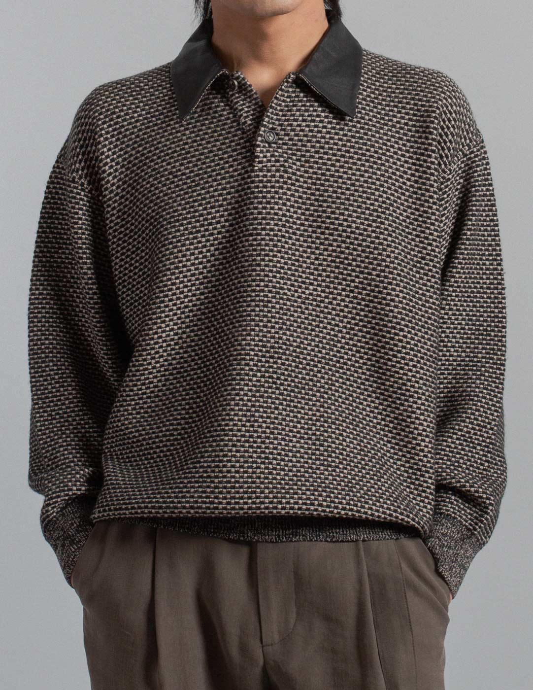 Gianfranco Ferré vintage leather-collar knit polo sweater