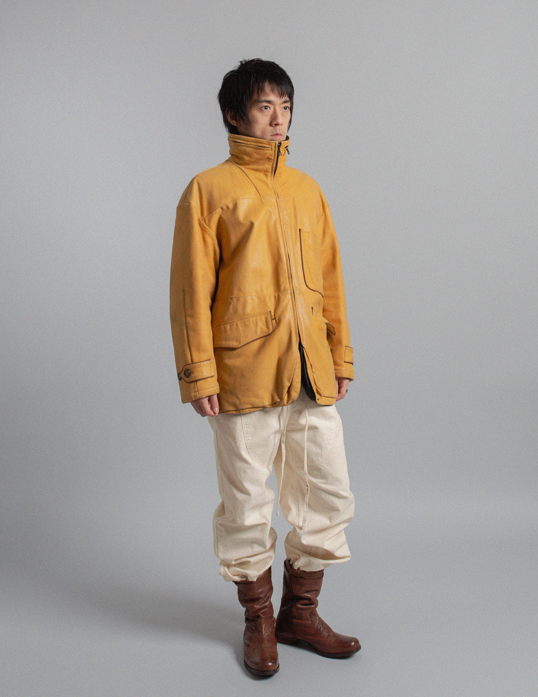 Gianfranco Ferré vintage honey mustard leather padded utility jacket