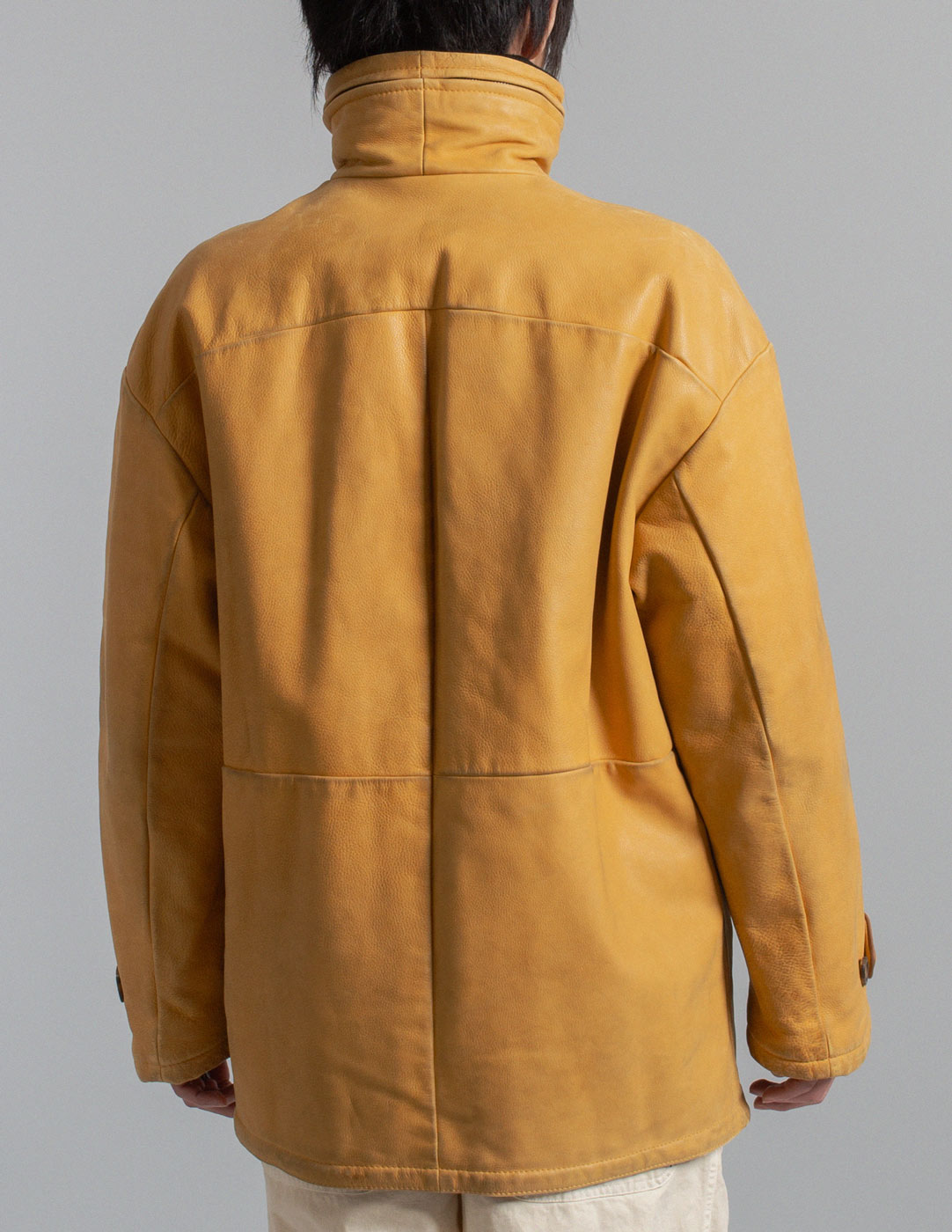 Gianfranco Ferré vintage honey mustard leather padded utility jacket back detail