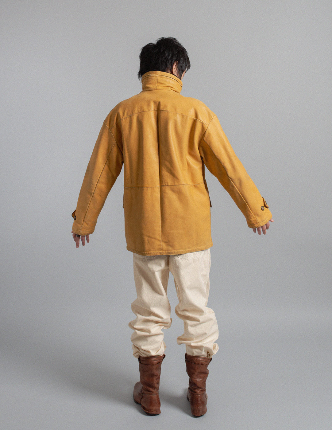 Gianfranco Ferré vintage honey mustard leather padded utility jacket back view