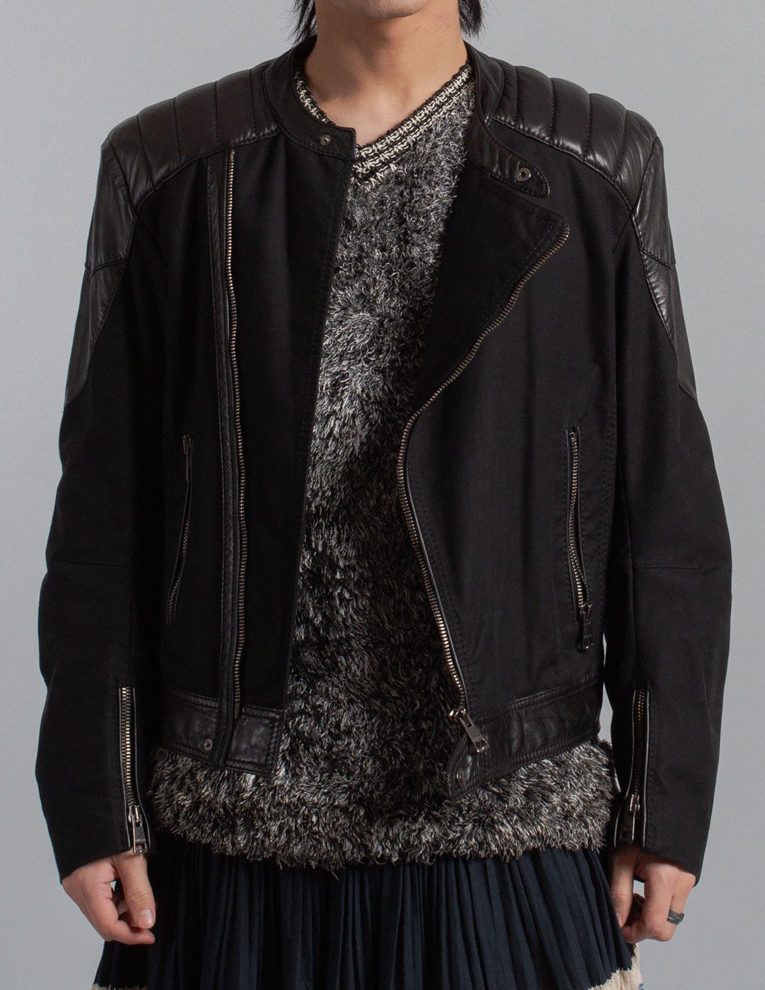 Gucci leather and cotton moto jacket detail