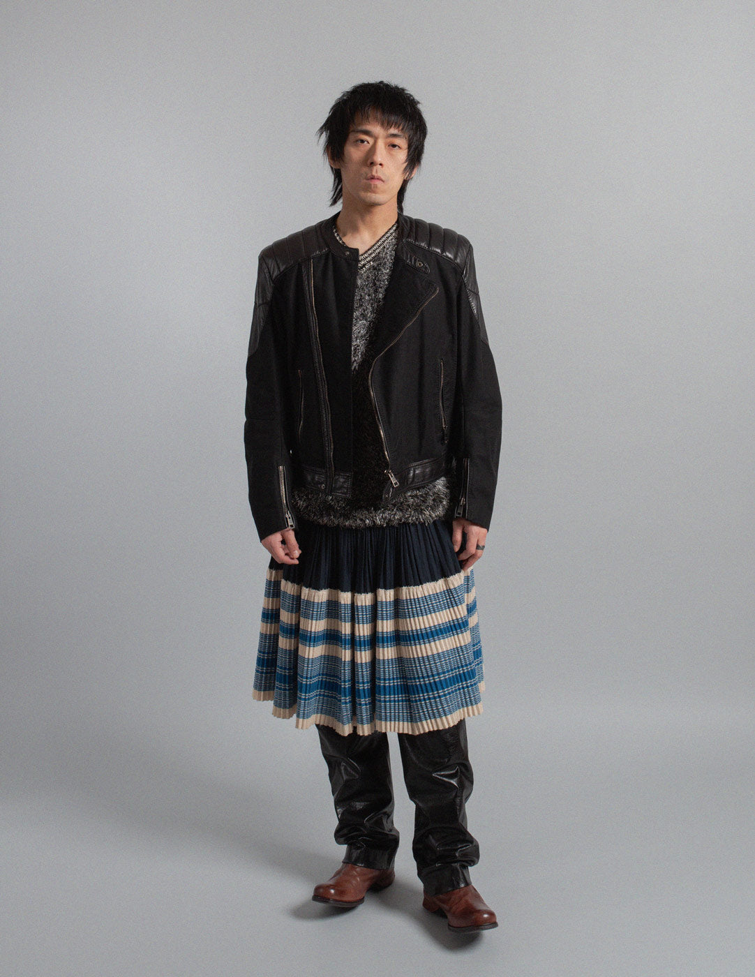 Gucci leather and cotton moto jacket