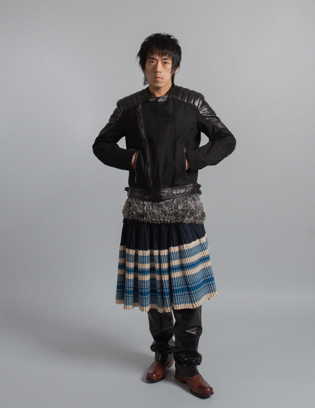 Gucci leather and cotton moto jacket