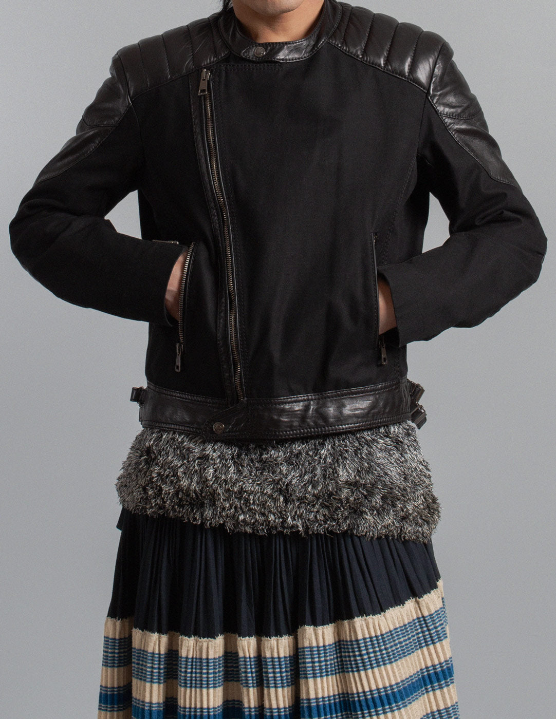 Gucci leather and cotton moto jacket detail