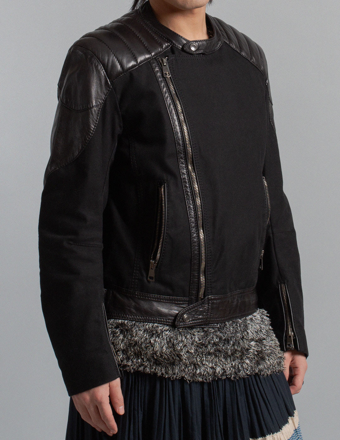 Gucci leather and cotton moto jacket detail