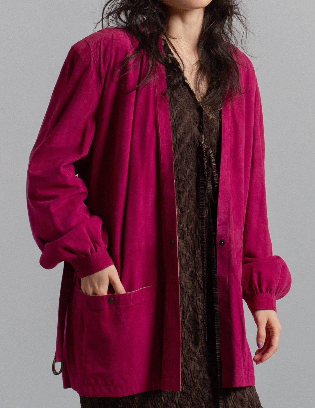 Gucci vintage magenta suede jacket with belt open detail