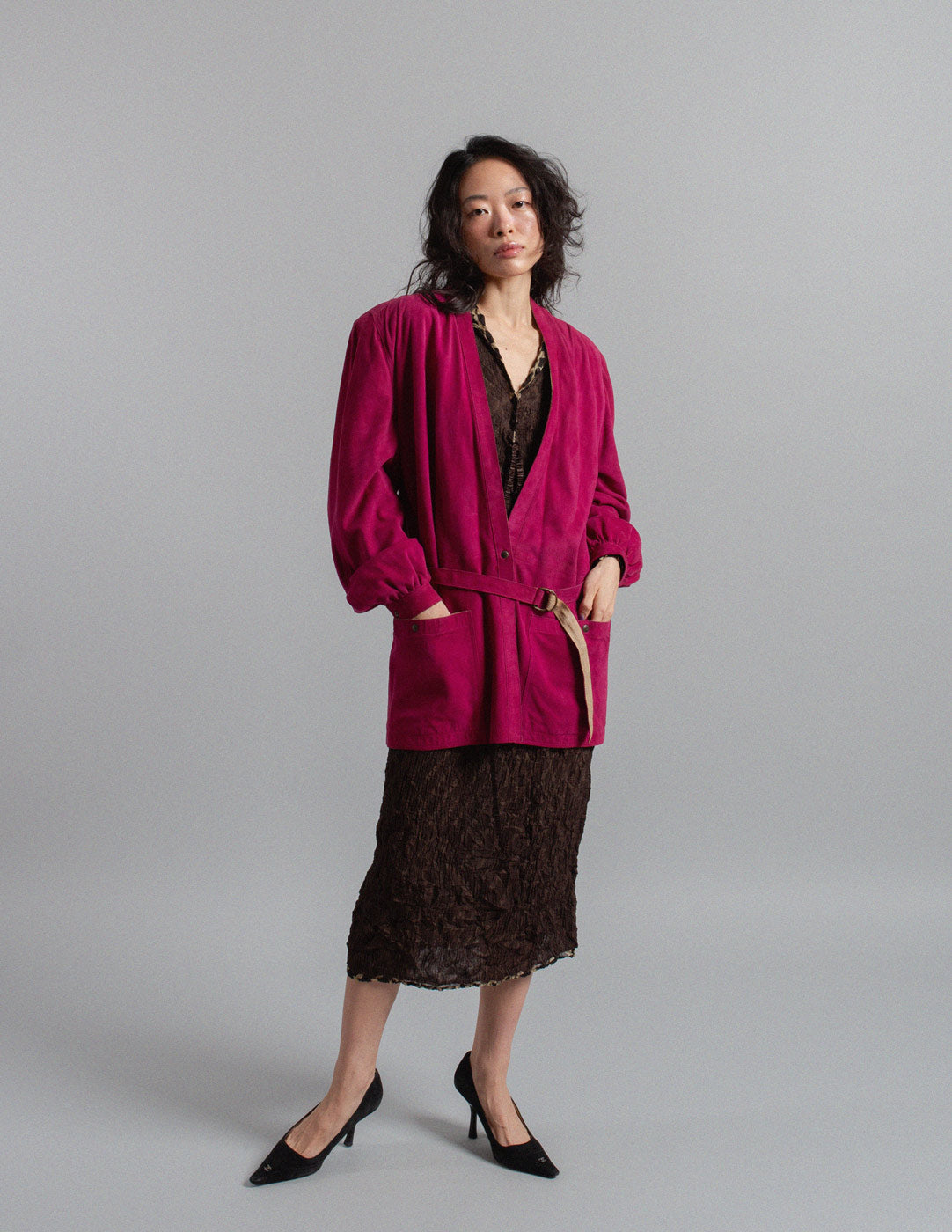 Gucci vintage magenta suede jacket with belt