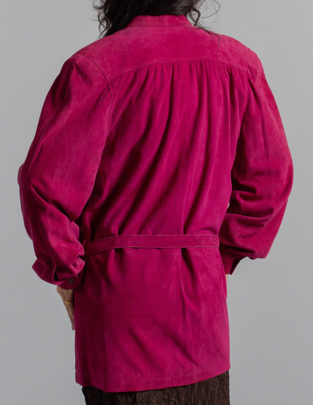 vintage magenta suede jacket with belt