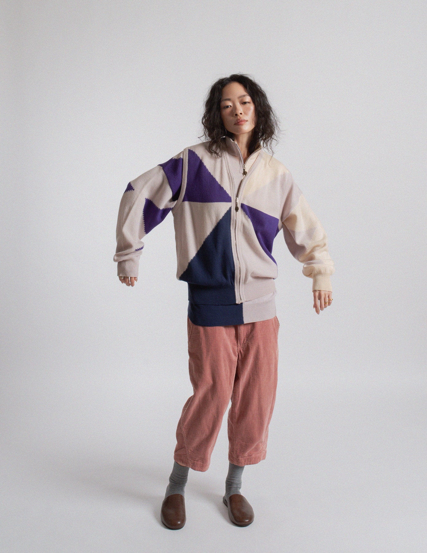 Gianni Versace vintage purple geometric knit sweater and vest set