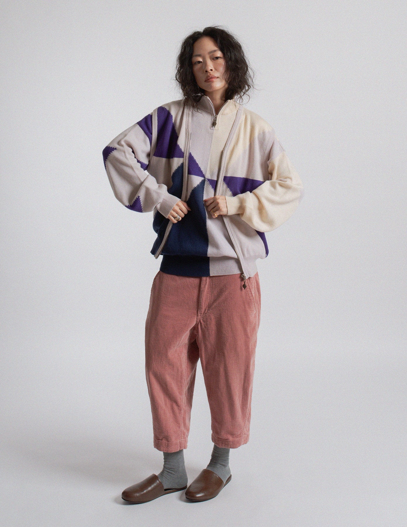 Comme des Garçons Homme dusty rose corduroy cropped cocoon pants