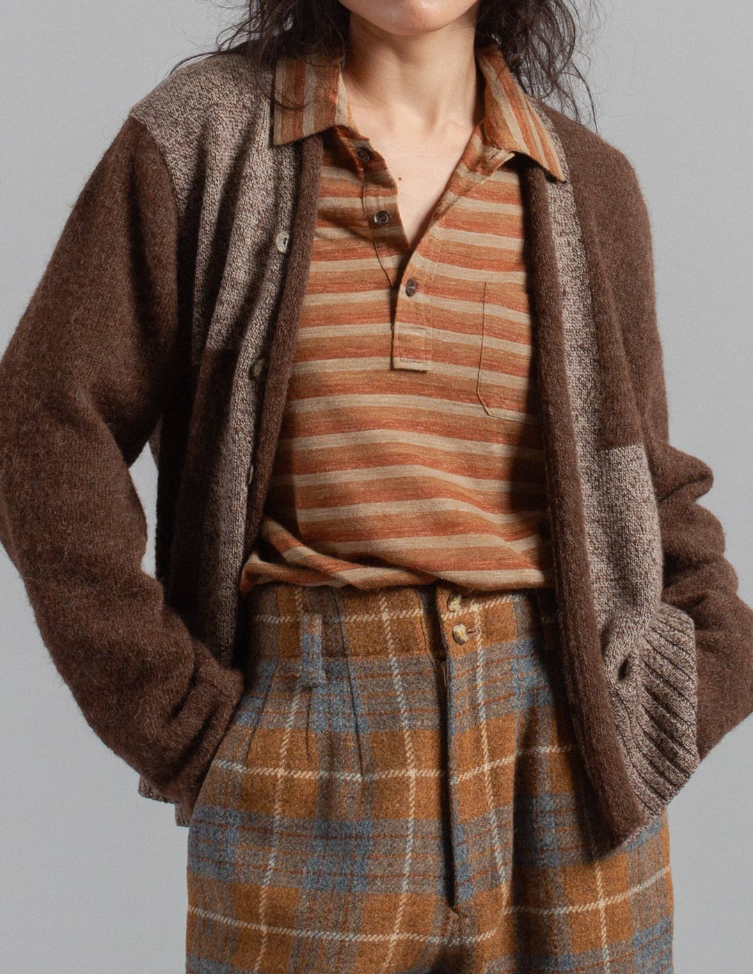 Prada warm neutral tone striped polo layered detail