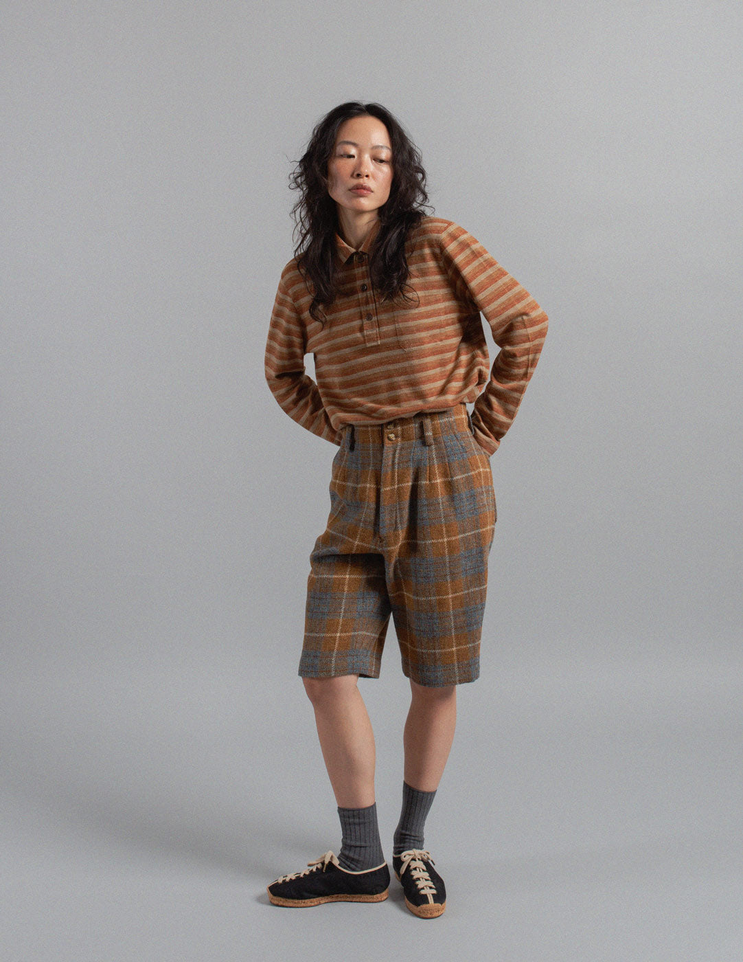 HAI Sporting Gear vintage high-waisted plaid wool shorts