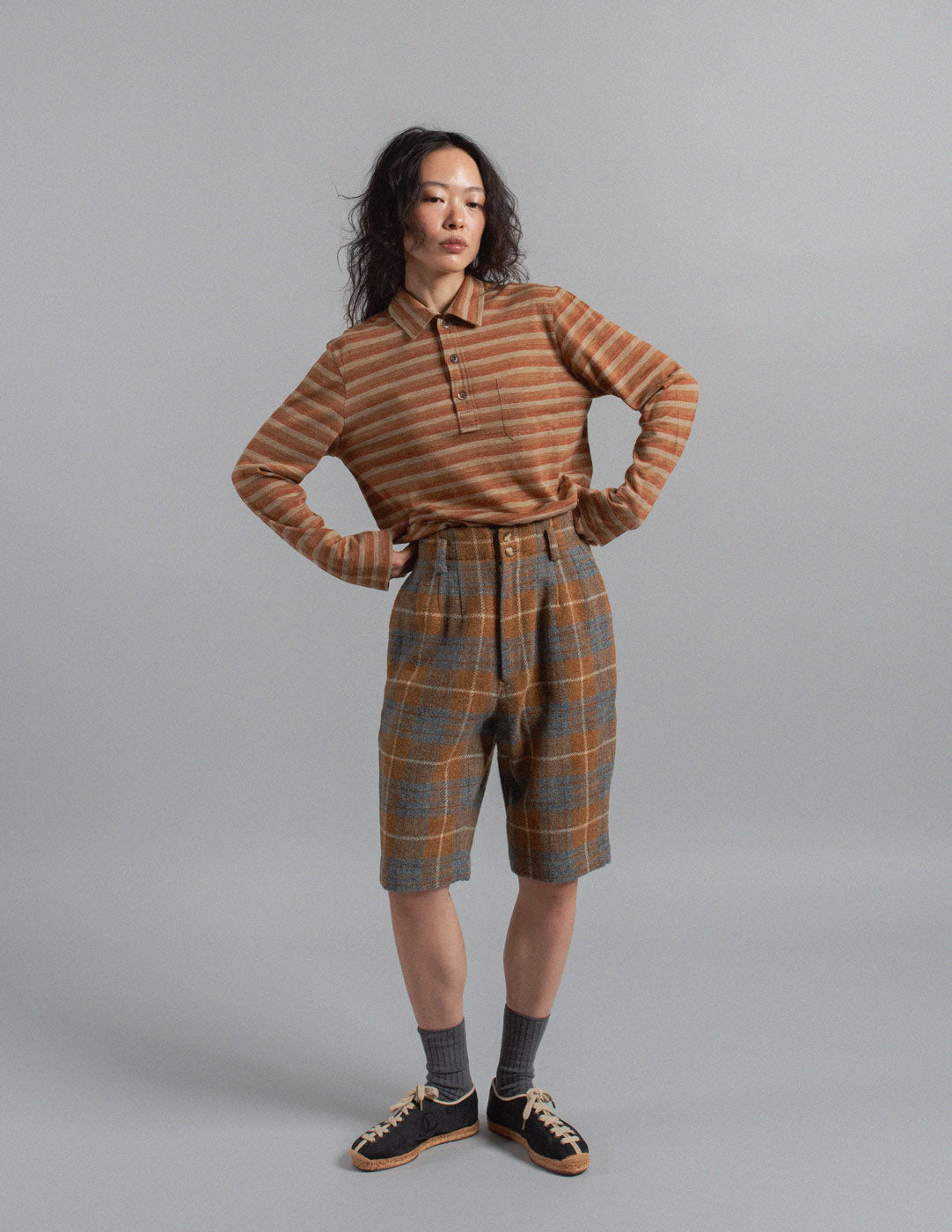 HAI Sporting Gear vintage high-waisted plaid wool shorts