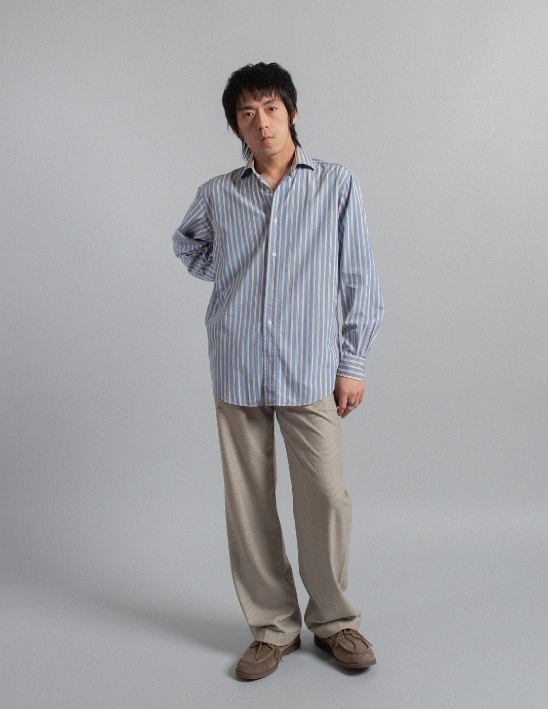 Hermès blue and yellow stripe cotton button-down shirt 