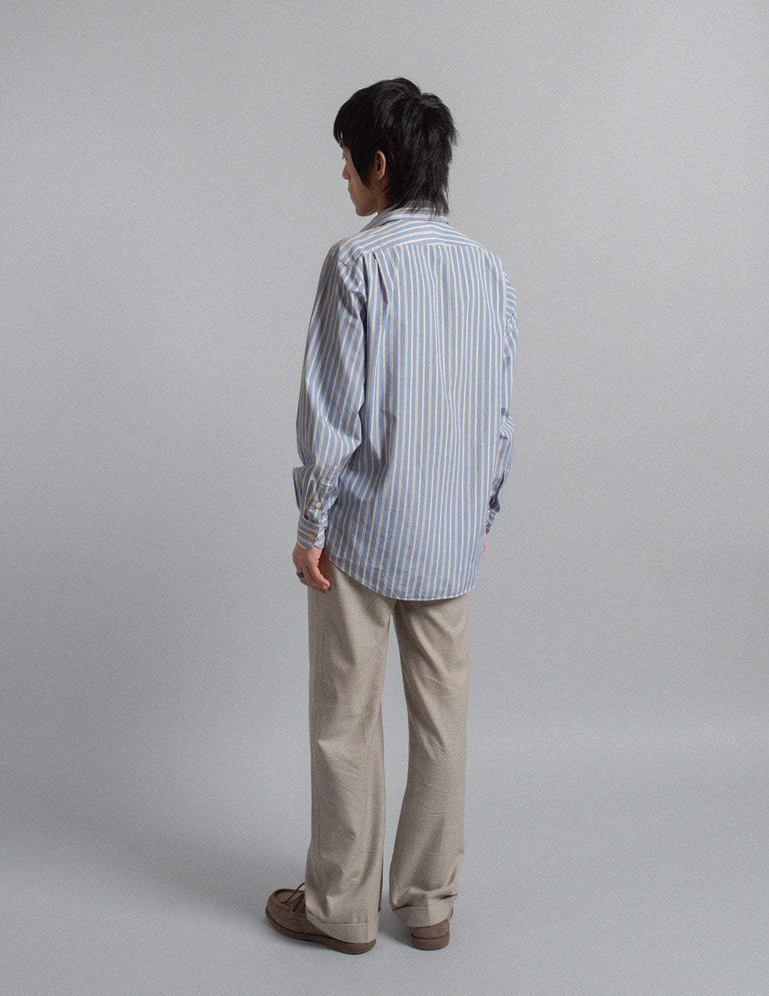Hermès blue and yellow stripe cotton button-down shirt back view