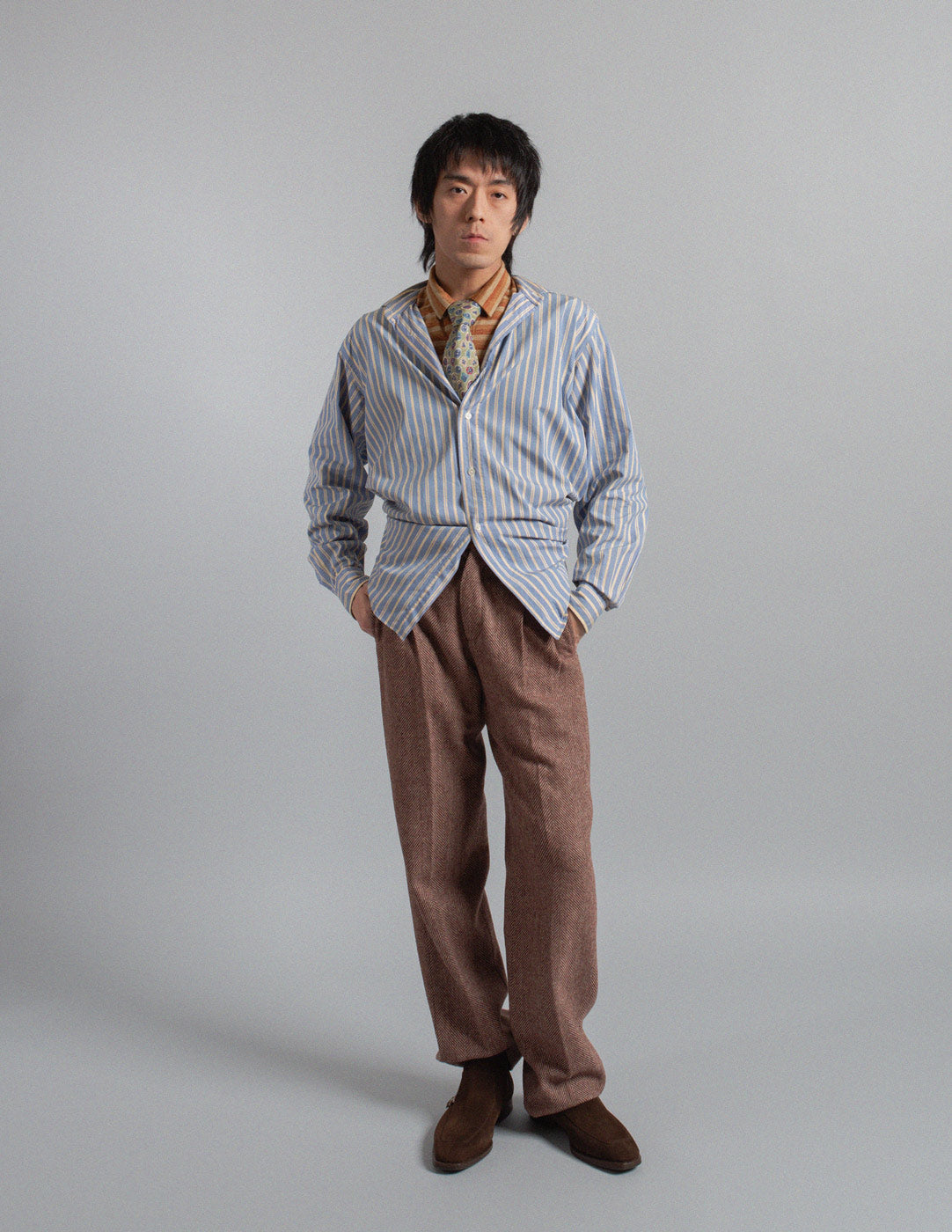 Hermès blue and yellow stripe cotton button-down shirt