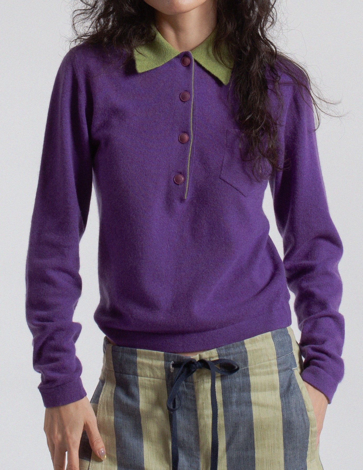 vintage purple and green cashmere polo knit