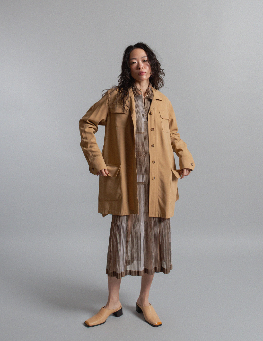 Hermès vintage camel wool safari jacket with belt