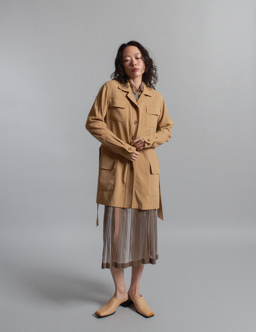 Hermès vintage camel wool safari jacket with belt