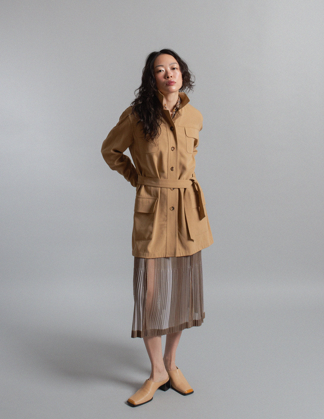 Hermès vintage camel wool safari jacket with belt