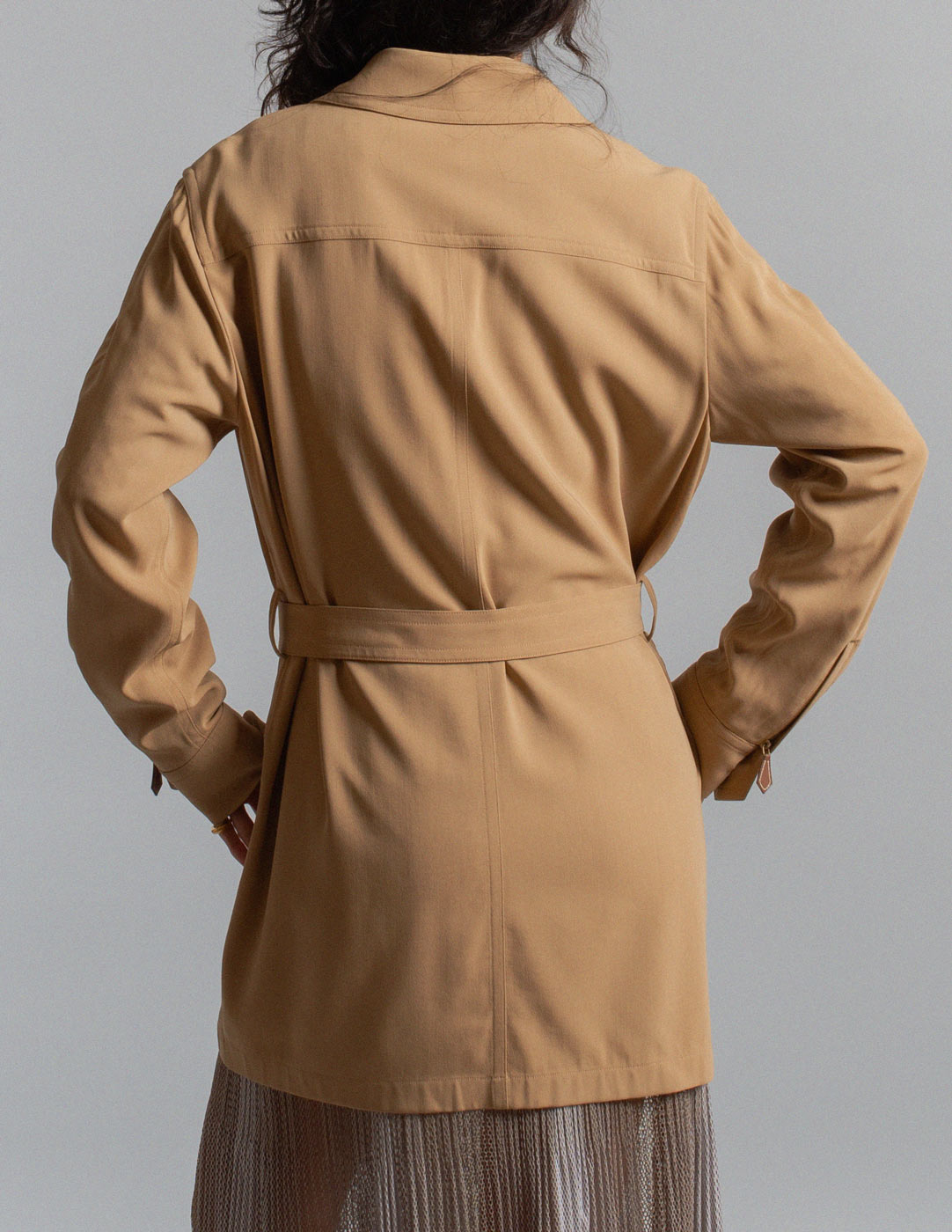 Hermès vintage camel wool safari jacket with belt back detail