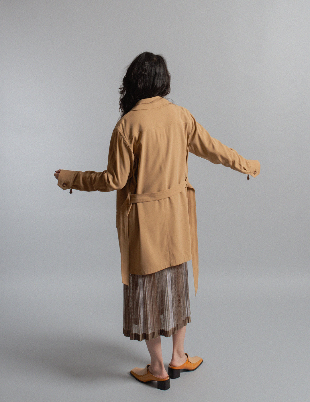 Hermès vintage camel wool safari jacket with belt back view