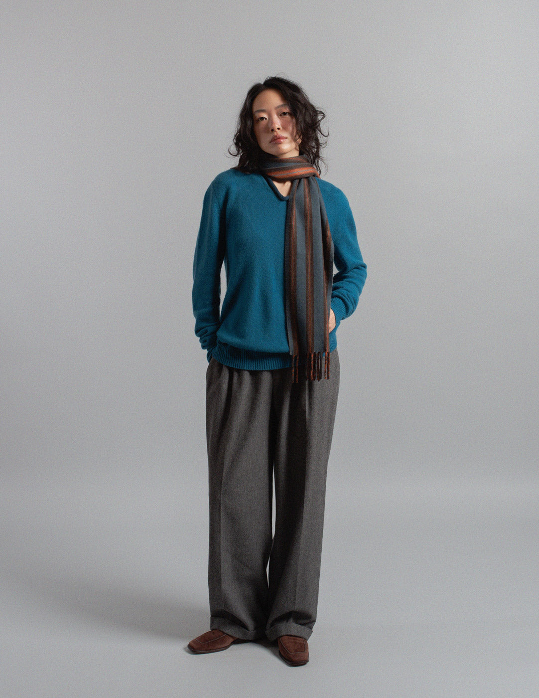 Hermès teal v-neck cashmere sweater