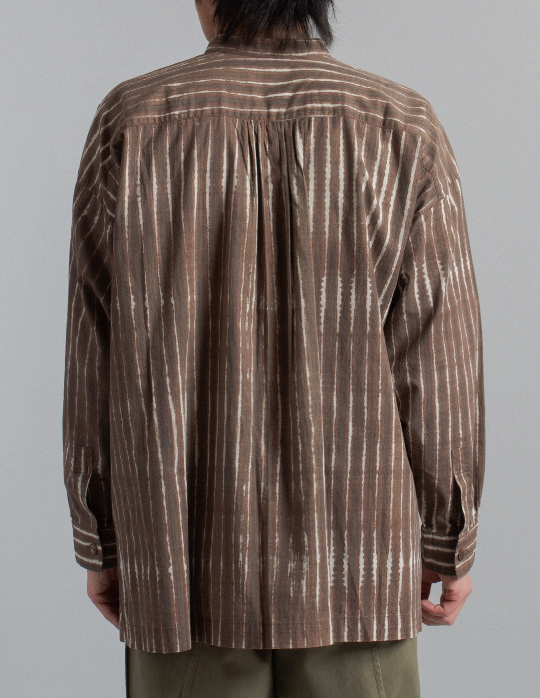 Issey Miyake vintage brushstroke striped cotton band collar shirt back detail