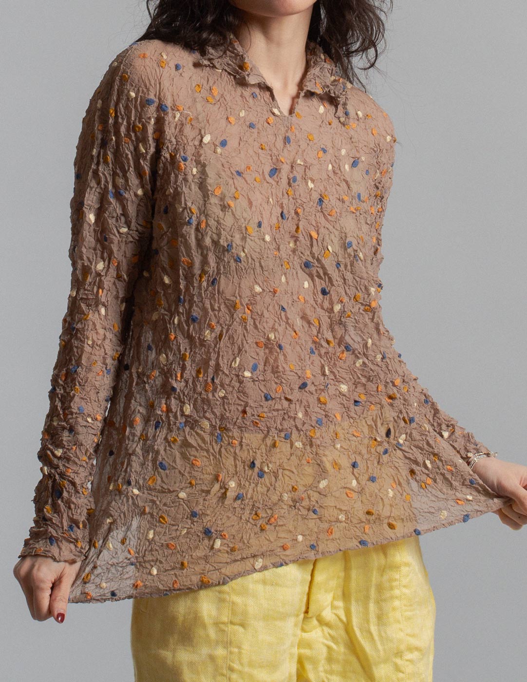 Issey Miyake vintage embroidered confetti crinkled top detail