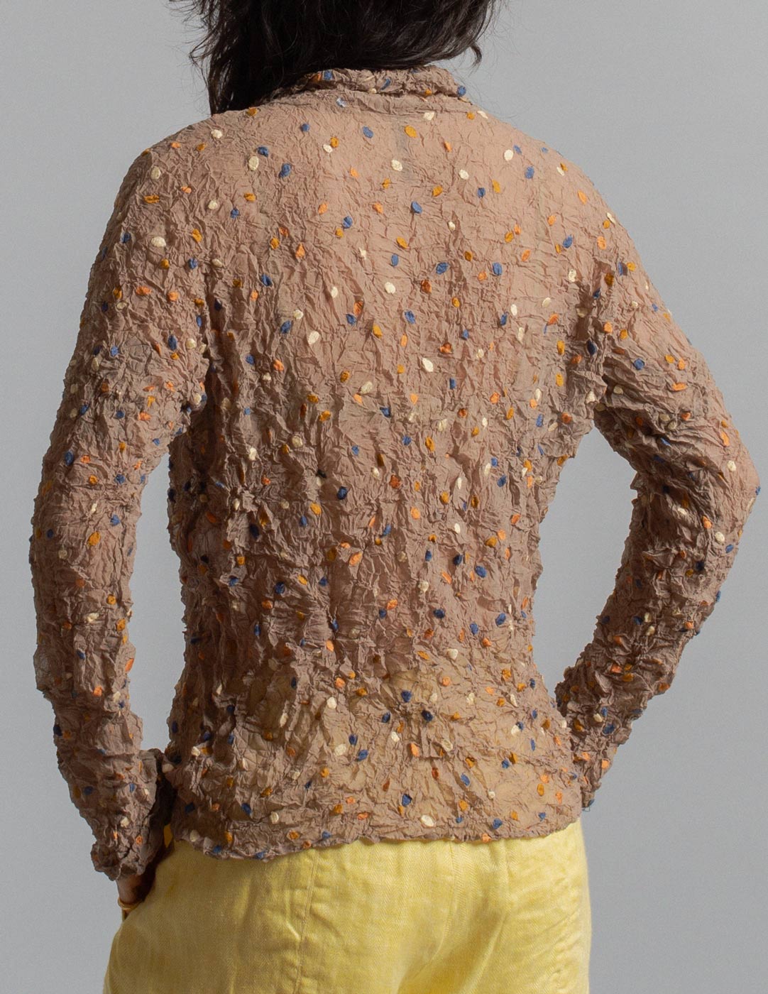 Issey Miyake vintage embroidered confetti crinkled top back detail