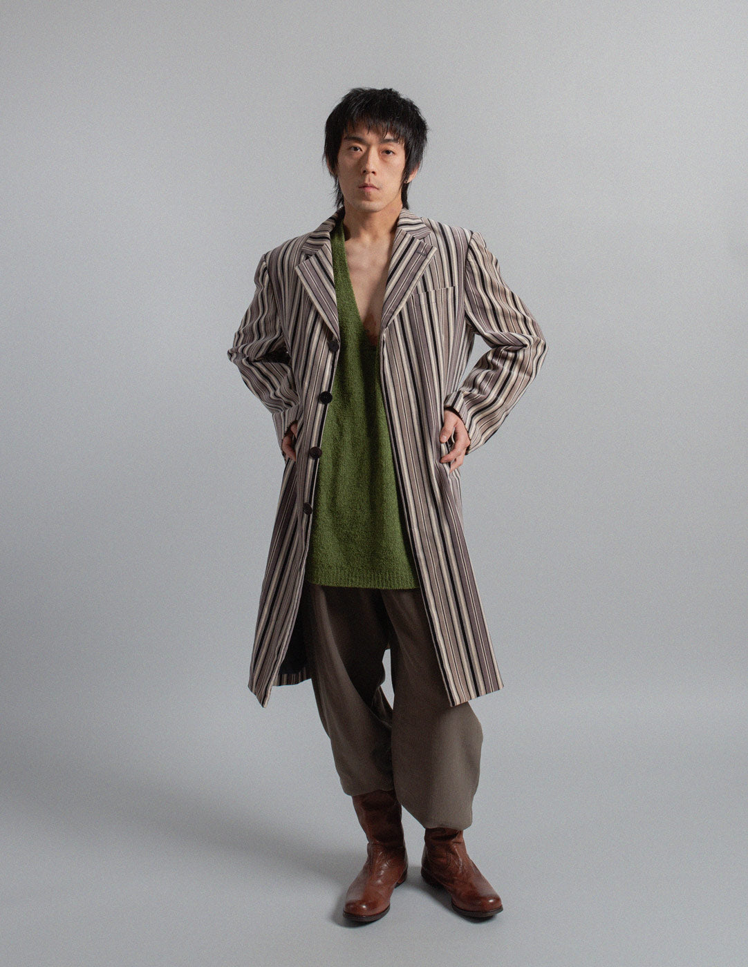 Jean Paul Gaultier vintage vertical stripe velvet coat