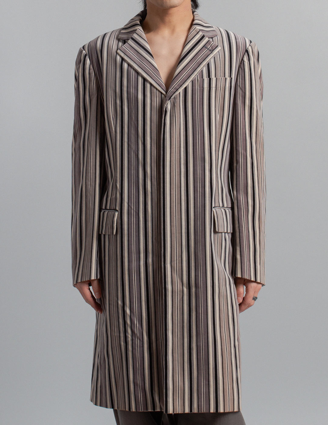 Jean Paul Gaultier vintage vertical stripe velvet coat front detail