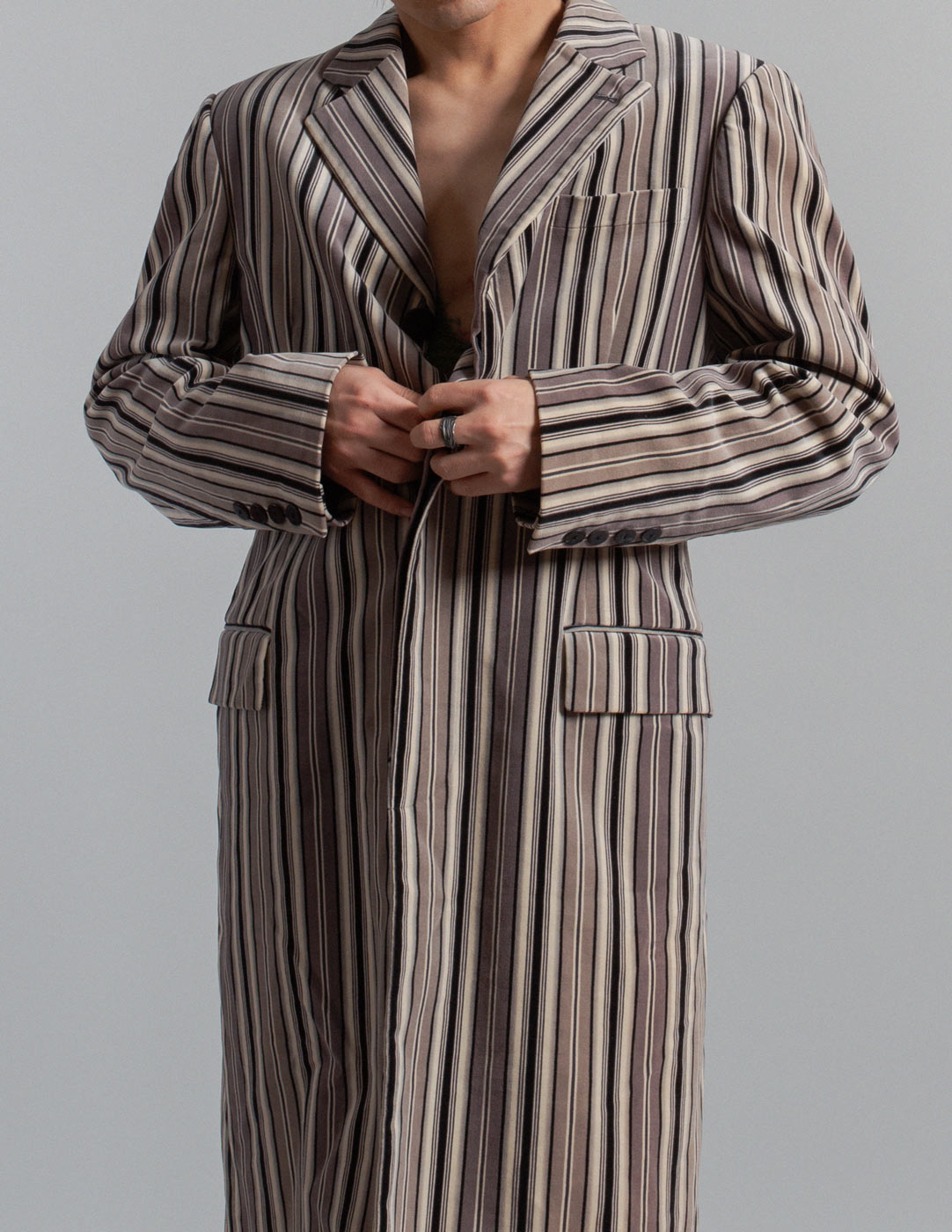 Jean Paul Gaultier vintage vertical stripe velvet coat detail