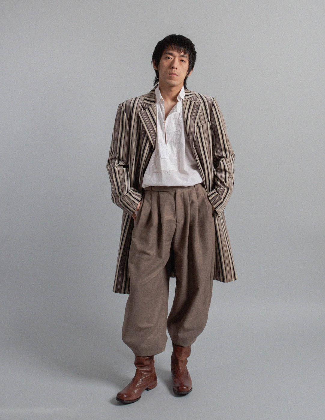 Jean Paul Gaultier vintage vertical stripe velvet coat