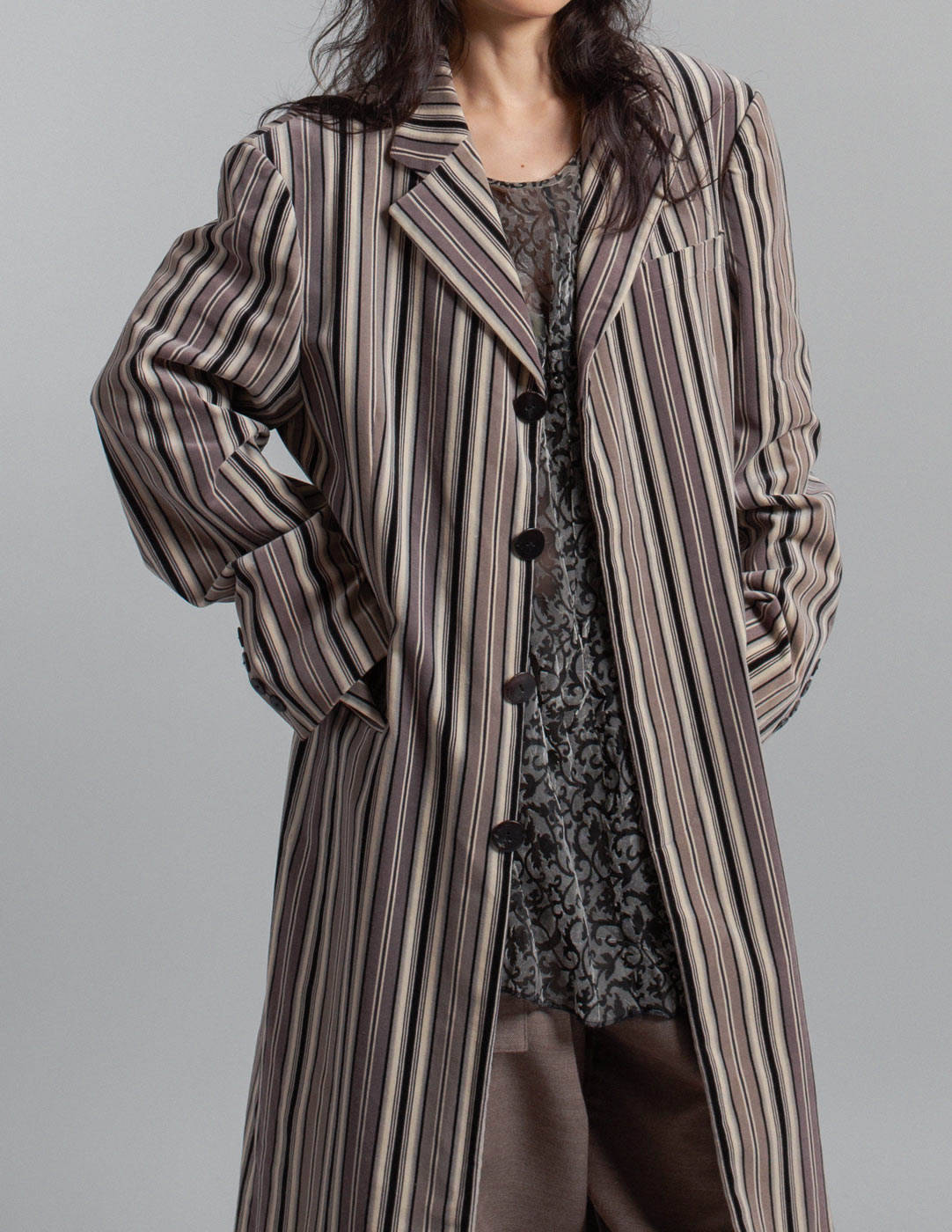 Jean Paul Gaultier vintage vertical stripe velvet coat detail